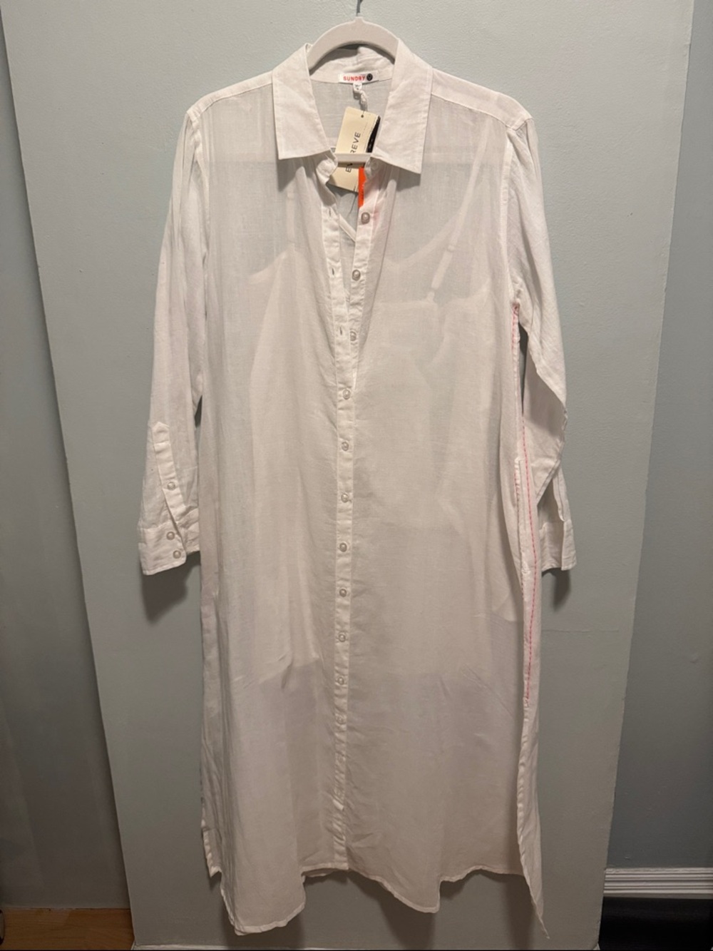 Sundry White Button-Front Maxi Shirt Dress